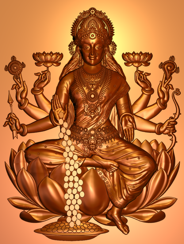 Goddess Lakshmi 3D Relief CNC Carving Design – Lakshmi Devi RFL File | Lotus Goddess