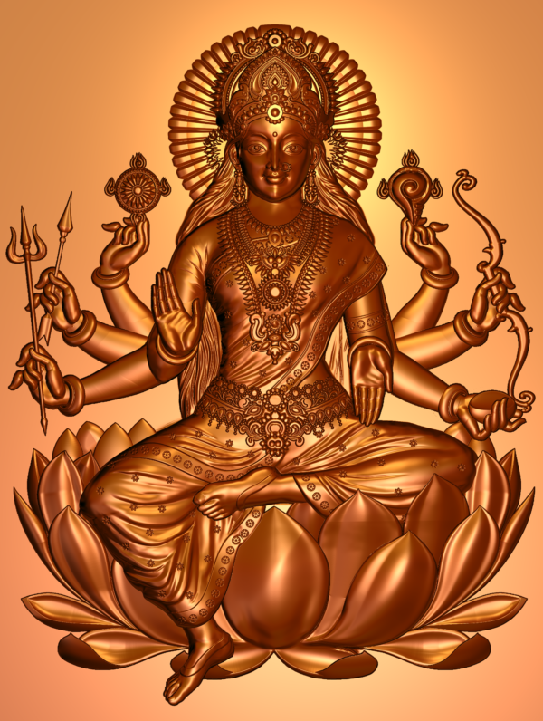 Goddess Durga 3D Relief CNC Carving Design – Maa Durga with Divine Weapons | RFL File