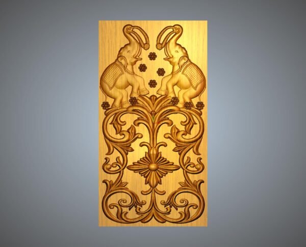 Royal Elephant Wooden Door Design – 3D Traditional Indian Floral Relief Carving