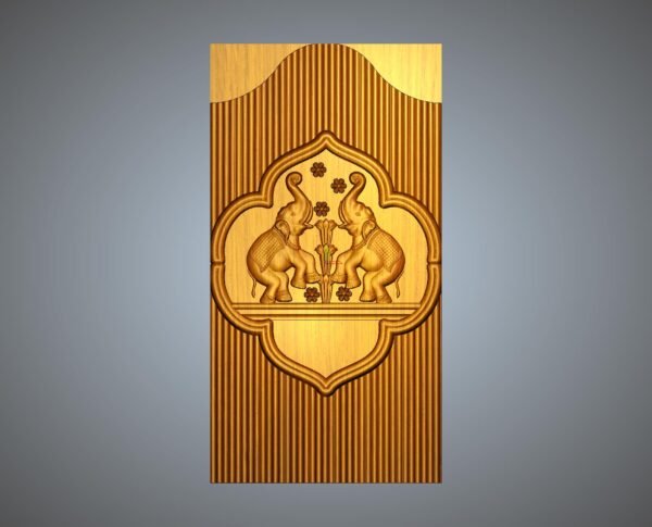 Royal Twin Elephant Decorative Door Panel 3D Relief CNC Carving Design – RFL File