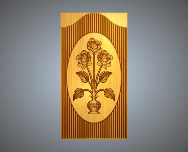 Three Roses Floral Vase Door Panel 3D Relief CNC Carving Design – RFL File